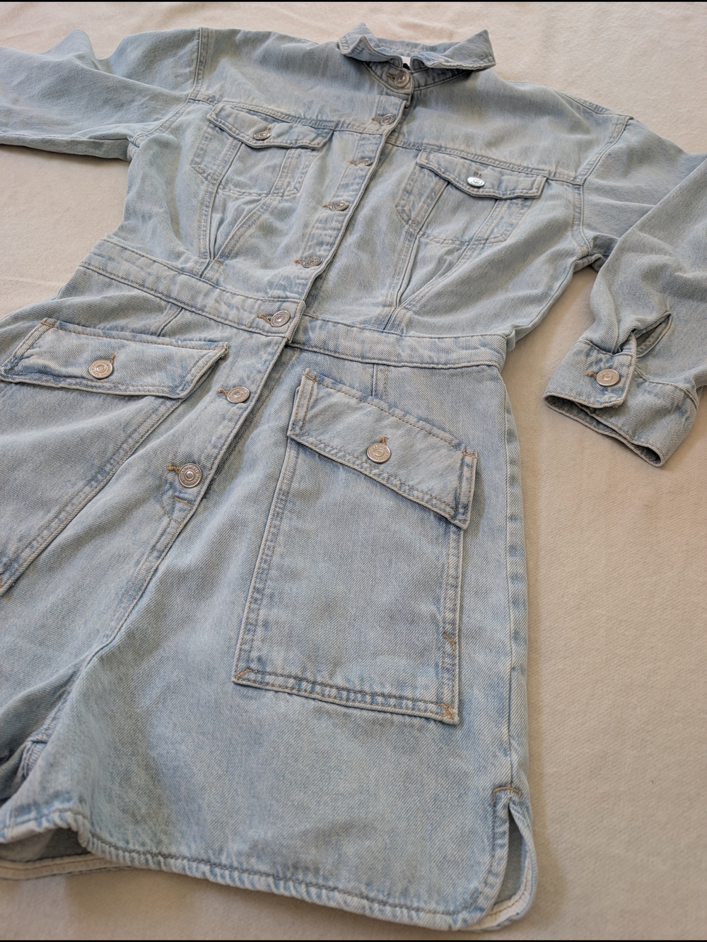 7 For All Mankind Light Wash Denim Utility Romper Size S